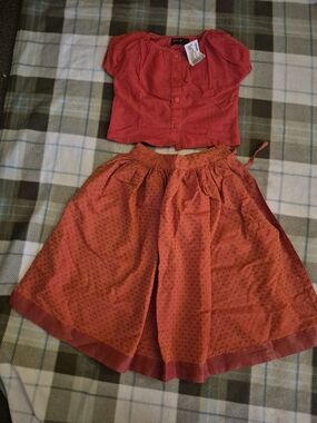 fabindia Red and Orange Girls Matching Set